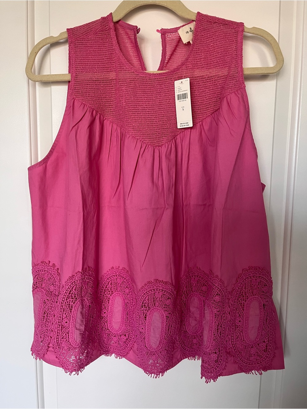 Anthropologie Hot Pink Crochet-Hem Sleeveless Blouse